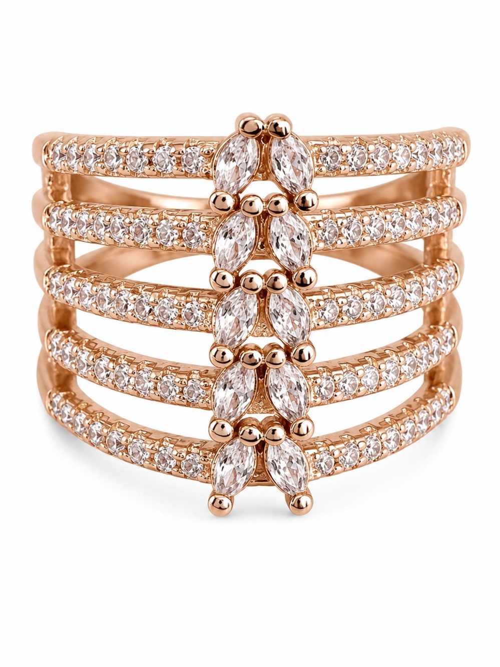 Gold Multi-Row Crystal Adjustable Statement Ring